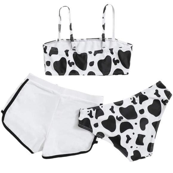 8/10 NEW! 3 PC BIKINI W BOARD SHORTS GIRLS COW - Picture 3 of 8